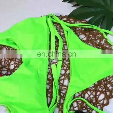 Lace Up Side Garter Neon Swimsuit Tanga Swimming Suit For Women Bather One Piece Monokini bikinis 2020 beachwear swimwear