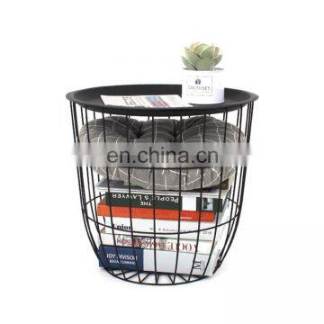 Customized Newest Design Home Storage Metal Wire Basket Round Tea Table With Lid photo-2