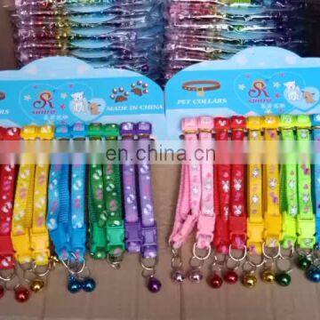 Factory Wholesale Multi-colors Paw Print Adjustable Nylon Cat Dog Collar With Bell