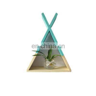 factory supplier Hanging Trigon Storage Baby Wooden Wall Mounted Triangle Floating Shelves