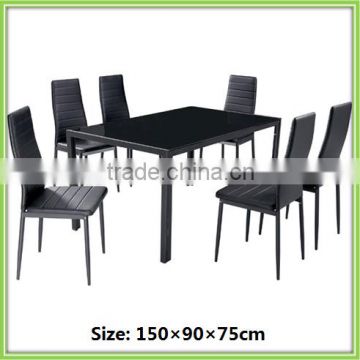 New Design Chrome Metal Glass Hotel Black 6 Seater Dining Set