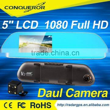 170 degree wide view angle 5.0 inch car rearview mirror video recorder