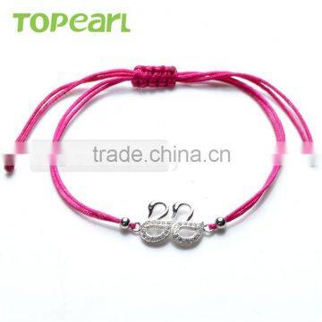 Topearl Jewelry Cubic Zirconia 925 Sterling Silver Beads Swan Couple Charm Hand-knitted Bracelet 9SB08