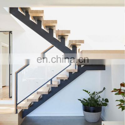 Modern design straight stairs with European beech Treads Tempered Glass Staircases