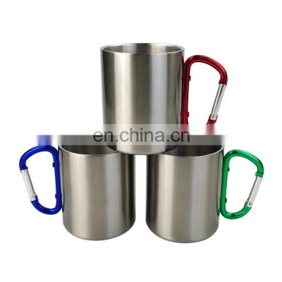 High Quality 220ML  Double Walled Stainless Steel Mug with Carabiner Handle