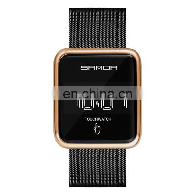 Sanda touch screen LED electronic movement, double security buckle mesh belt, women's fashion trend watch