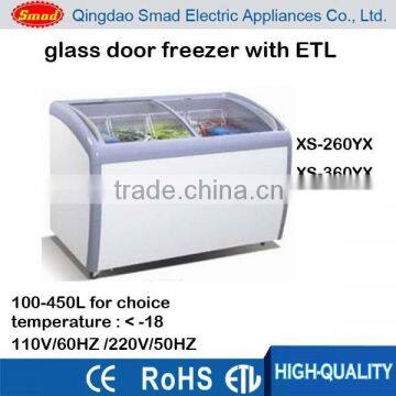 110V curved glass door chest freezer for ice cream