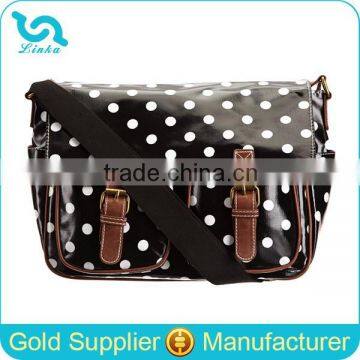 Fashion White Polka Dot Pattern Oilcloth Canvas Travelling School Bag Oilcloth Satchel Bags