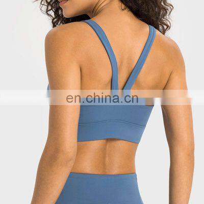 Naked Beauty V Back Sports Bra Long Line Sexy Shockproof Gym Yoga Fitness Bra Top Nylon Good Quality Workout Clothes For Women