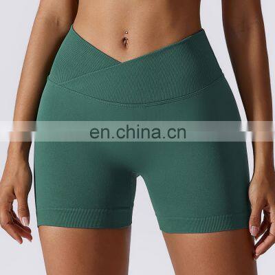 Custom Logo Compression V Waist Yoga Scrunch Butt Lift Booty Gym Shorts Lady Fitness Workout Running Sports Activewear For Women