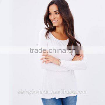 White color women fashion long sleeve t shirt OEM service spring hotsale ladies t shirt design TS039