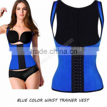 2016 Factory Price Blue Women Sports Latex colombian Waist Cincher Vest Body Shaper For Girls