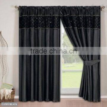 luxury black sateen curtain set