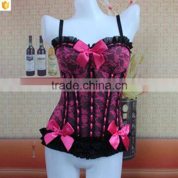 2016 fashion woman corset,pink sexy lace satin corset shaper