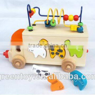 kids wooden beads block bus toy