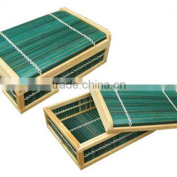 rectangular bamboo box with lid and wooden frame