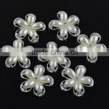 25MM Silver Plating Alloy Flower Pearl Crystal Rhinestone Button For Jewelry Garment Accessory