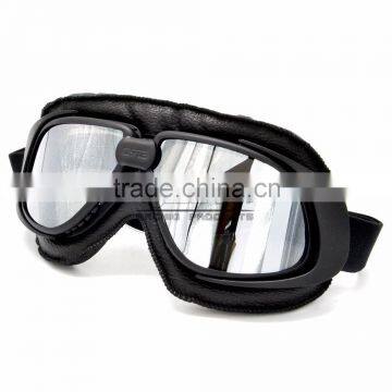 BJ-GT-007 New Arrival Black Leather Goggles Motorcycle With Clear Lens photo-3