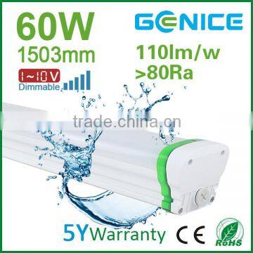 Dimmable waterproof led tri-proof light/IP65 waterproof led tube/led batten fitting 150cm 60w 80w 5 years warranty