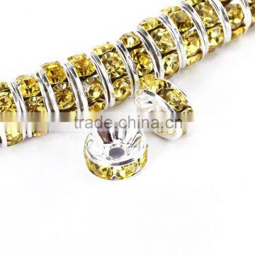 Silver Plated Citrine Color #249 Rhinestone Jewelry Rondelle Spacer Beads Variation Color and Size 4mm/6mm/8mm/10mm