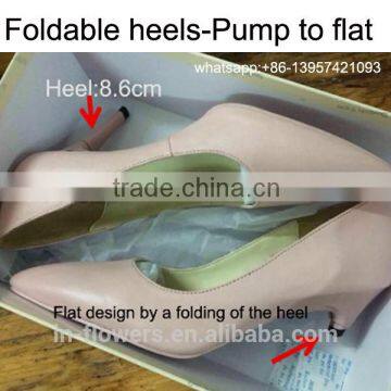 High quality patent design ladies shoes folding heel high heels with removable heels