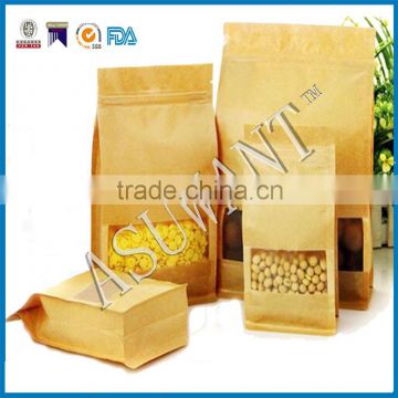 Zip Eight edge-sealing packaging flat bottom paper Kraft bag with window and zip lock                        
                                                Quality Choice