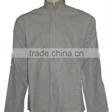 Grey Split Leather Welding Jackets Front Velcro Closure, Kevlar Stitched