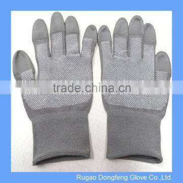 Grey Anti Slip PVC Dotted Palm PU Finger Mechanic Gloves For Precise Work