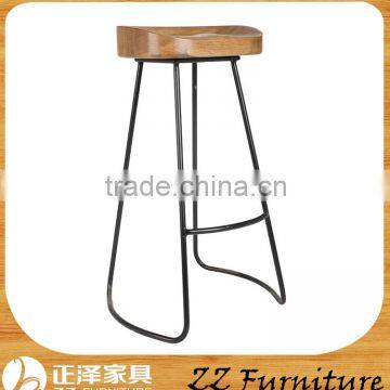 Antique Wooden Bar Chair Stool with Metal Legs