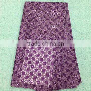 2015 swiss fabric high quality purple lace fabrics for lady evening dress