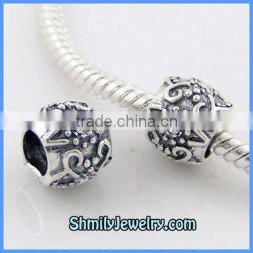 Wholesale Classic Flower Pattern With CZ Sterling Silver Jewelry Charm Beads BCZ12