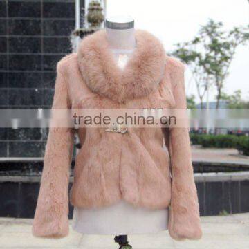 Ladies' Rabbit Fur Jacket With Big Fox Collar