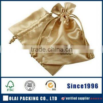 Recycled gold drawstring satin jewelry bag wholesale