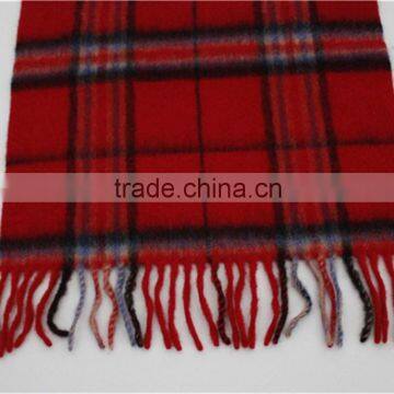 Red Yarn Dyed Checked Pure Wool Scarf With Fringe photo-5
