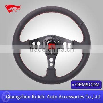 Racing Sport Style Black Leather w/ Red Stitching 350MM Steering Wheel