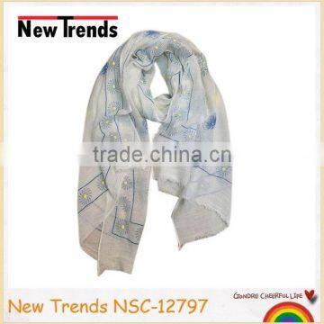 Lovely fireworks ptinting TR cotton scarf