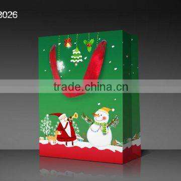 2013 New Arrival Christmas Cardboard Paper Shopping Gifts Bag With Drawstring Cord Ribbon Handles SD13026