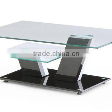 V pattern double level metal glass coffee table