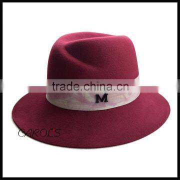 2016 fashion vintage multi-colors cheap wide brim wool felt fedora hat