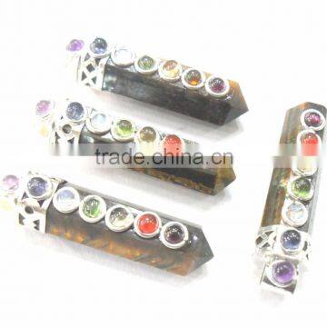 TIGER EYE 7 CHAKRA POINT PENDANT : CHAKRA CABACHONE HEALING PENDANT