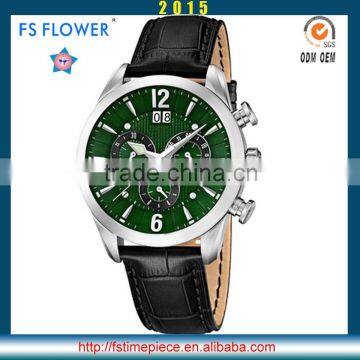 FS FLOWER - High Quality 5 atm Water Resistant Stainless Steel Back Watch Men Genuine Leather Strap