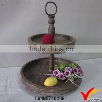 tiered antique wooden round tray stand