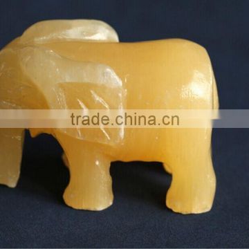 Yellow Crystal Gemstone Animals Elephant Carving photo-6