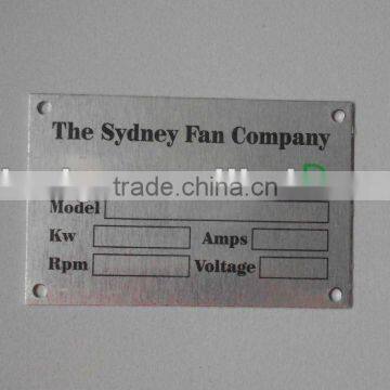 aluminum nameplate for various equipment