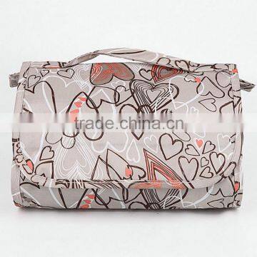 210D Nylon Plaid Floral Printing Toiletry Cosmetic Bag With Hanger photo-4
