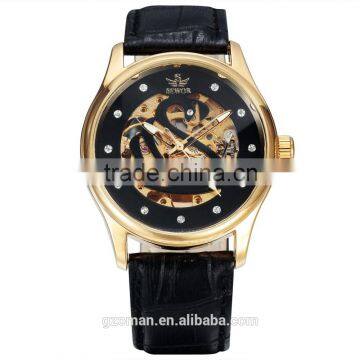 sewor mens gold automatic mechanical skeleton watch small orders accept