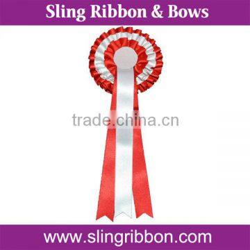 Wholesale White and Red Three Layerd Rosette For Horse Show