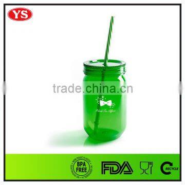 540ml bpa free single wall AS plastic mason jar tumbler with straw