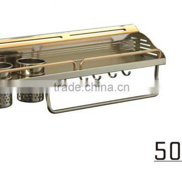 Chrome Wall Mounted Kitchen Spice Rack w/ Utensil / Pot / Pan Hanger Hooks, Silverware Caddy, Knife Slots