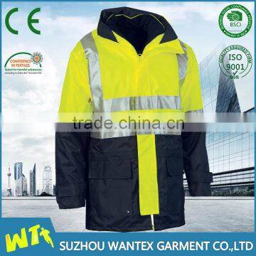 100% polyester working reflective safety hi vis winter 7 in 1 jacket parka with reflector